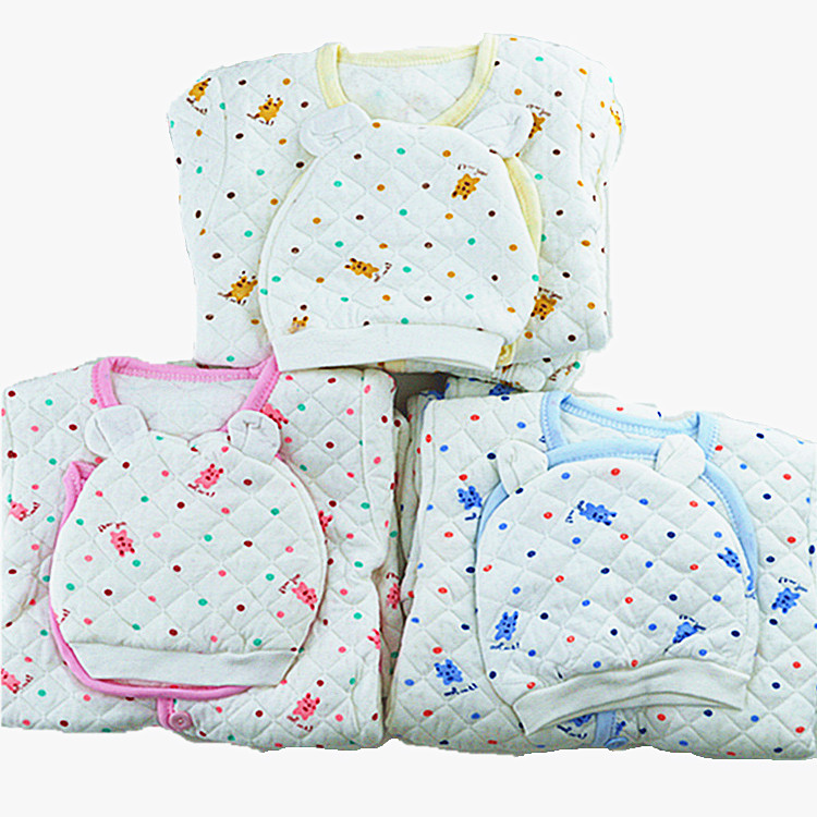 婴幼儿内衣五件套装冬季装三层夹棉保暖宝宝婴儿100%纯棉软两用档