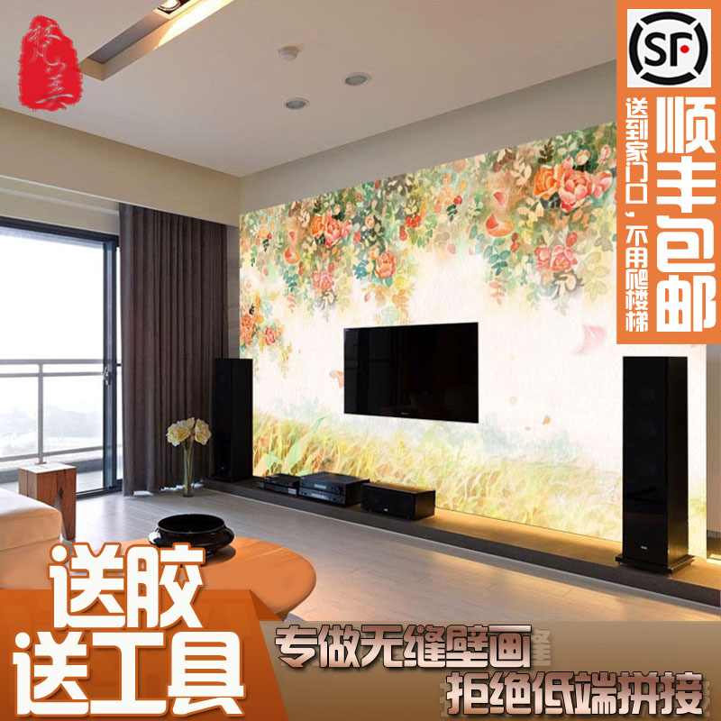 3d立体无纺布墙纸客厅电视背景墙壁纸无缝大型壁画现代彩绘玫瑰花