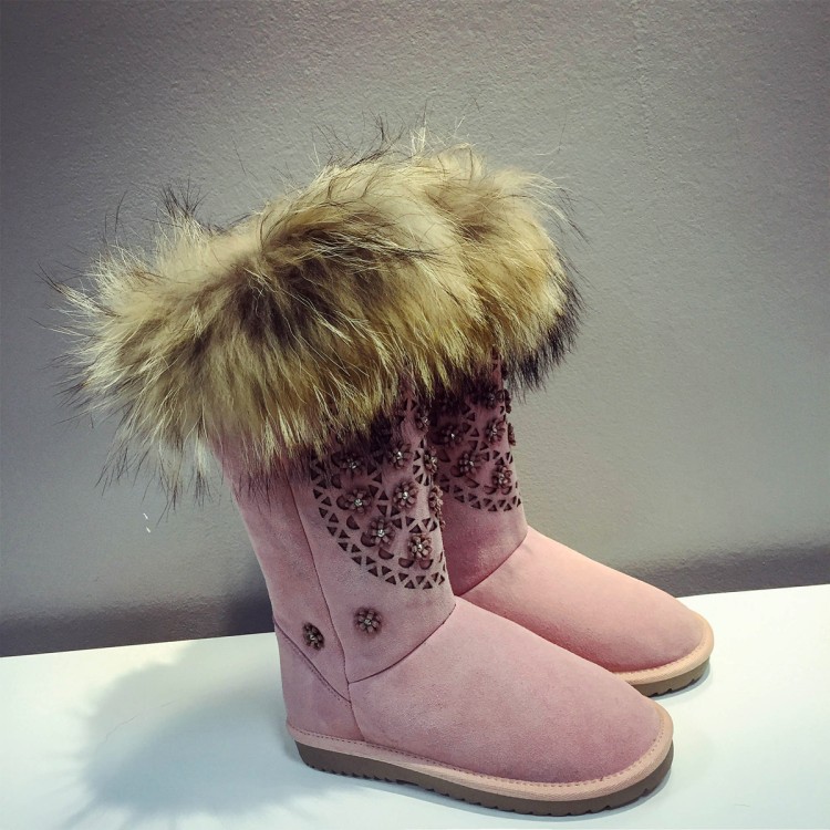 2016新款保暖防滑真皮短靴冬季靴子皮毛一体雪地靴女中筒棉鞋女