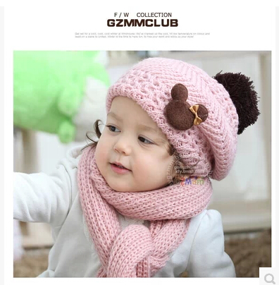 韩版秋冬季保暖帽子2-10岁宝宝帽子婴幼儿毛线帽子围巾俩件套装潮