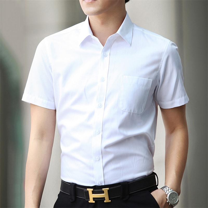 夏季新款男装纯色白衬衣韩版修身型商务寸衫青年男士休闲短袖衬衫
