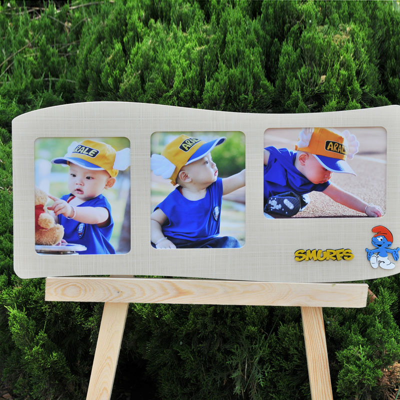 10寸创意相架儿童照片摆台画框挂墙布艺48-1蓝精灵卡通