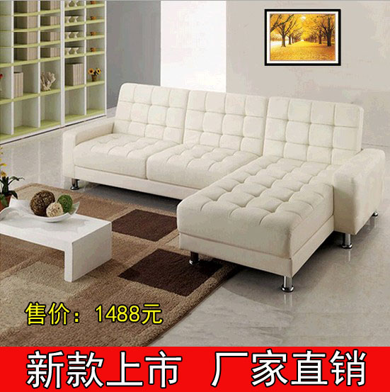 日式沙发床 简约现代折叠办公沙发 皮艺小户型转角功能沙发床1.8