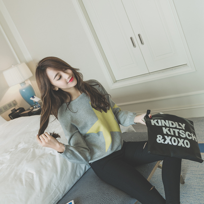2015秋冬新款韩版超级百搭的五角星毛衣针织衫女 套头宽松