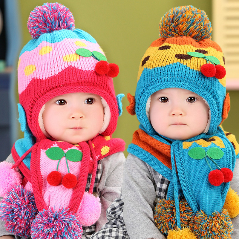 韩国男女宝宝帽子秋冬款婴儿帽围脖护耳帽加绒儿童帽子围巾两件套