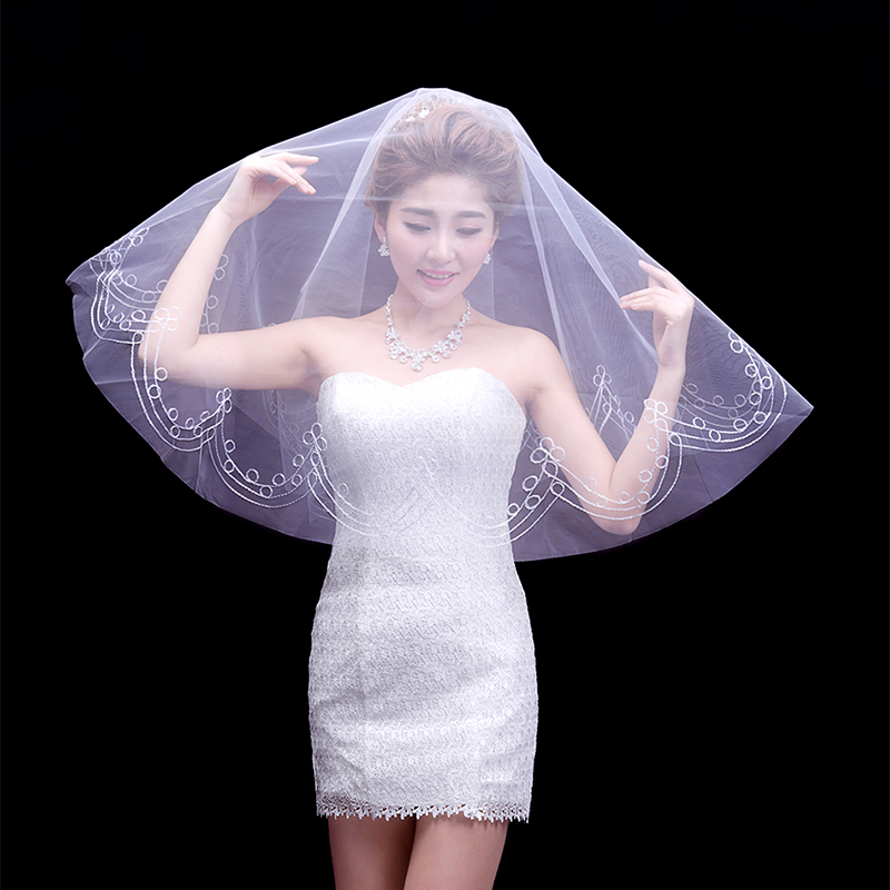 新娘小头纱1.5米短款小线边软网白色面纱TS012