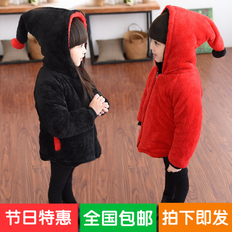 童装两面穿女童2015新款圣诞帽外套韩版中大童毛毛儿童外套新款潮
