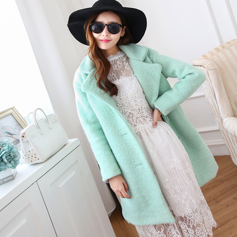 秋冬季新款韩版中长款呢大衣女纯色加厚时尚大牌修身羊毛呢子外套