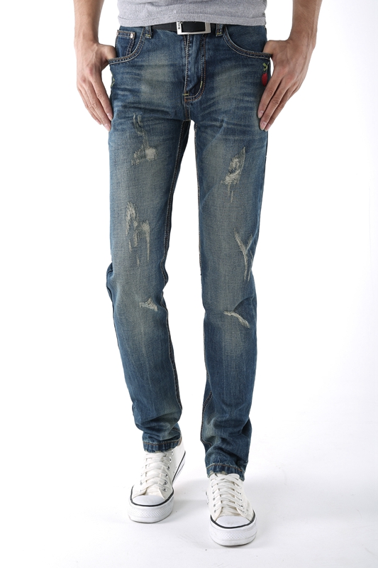 2015春季新款男装 时尚都市做旧复古磨破直筒舒适水洗牛仔裤 男裤