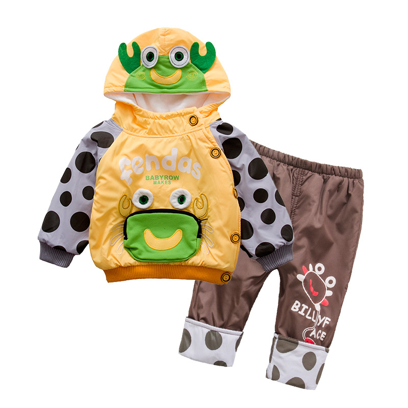包邮 2015冬 婴幼儿 韩版 夹棉可爱卡通螃蟹防水棉服棉衣两件套装