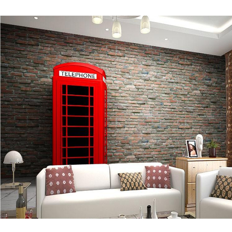 大型壁画欧式复古怀旧壁纸ktv咖啡厅客厅沙发墙纸英伦红色电话亭