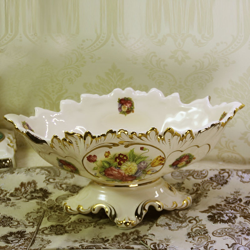 欧式宫廷奢华陶瓷水果篮创意时尚客厅茶几大号糖果碗家居饰品摆件