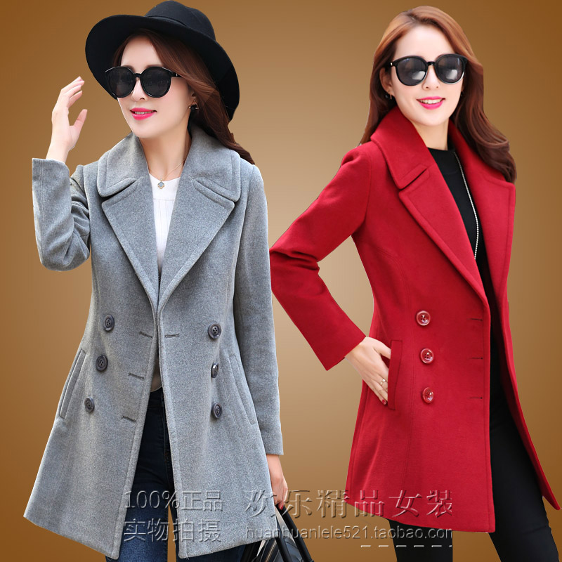 冬装羊毛呢外套中长款修身呢子大衣妮子女士显瘦西装领2015新韩版