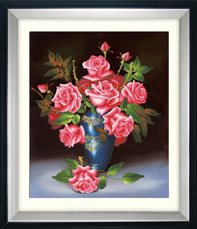正品精准印花十字绣粉色玫瑰正品专卖客厅大幅新款大画粉红钻石画