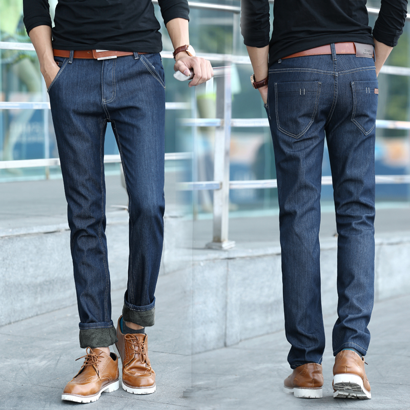 jeans牛仔裤男 冬季  长裤 加绒 修身款 大码 青少年 保暖 裤子潮