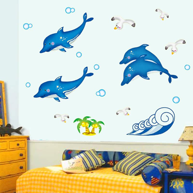 新品墙贴蓝色海豚夜光贴荧光贴客厅卧室儿童房床头天花板装饰贴纸