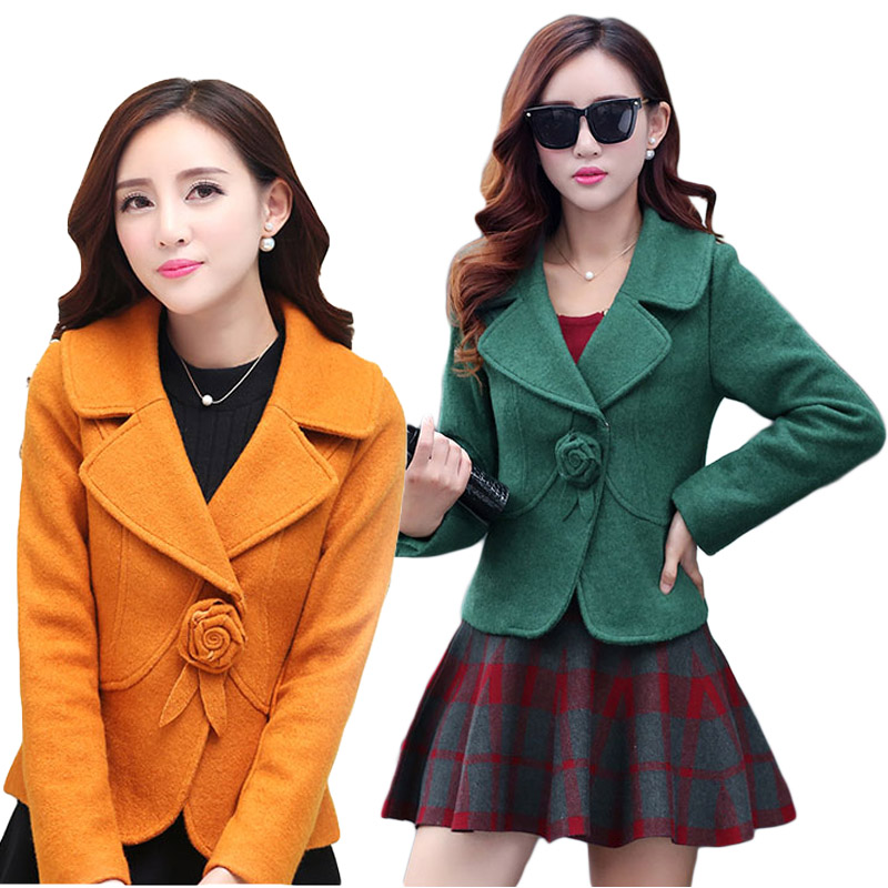 2015新款冬天女士韩版时尚修身大码羊毛呢外套短款妮子女式小西装