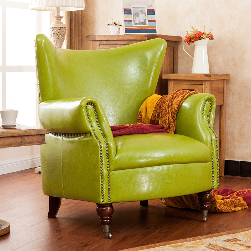单人沙发 美式皮布欧式沙发 小户型双人三人沙发新古典咖啡厅沙发