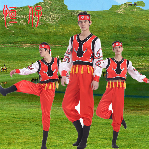 蒙古服装男演出服套装少数民族舞蹈服新款成人广场舞蹈服饰秧歌服