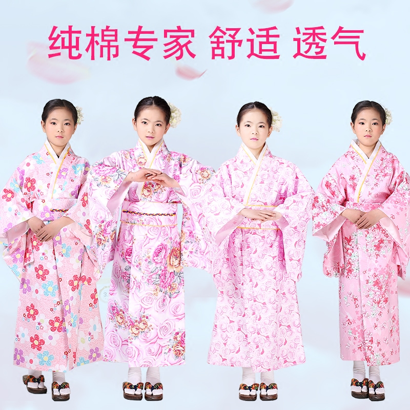 古装万圣节cos幼儿园小女式孩童日本传统改良棉浴衣演出舞台和服