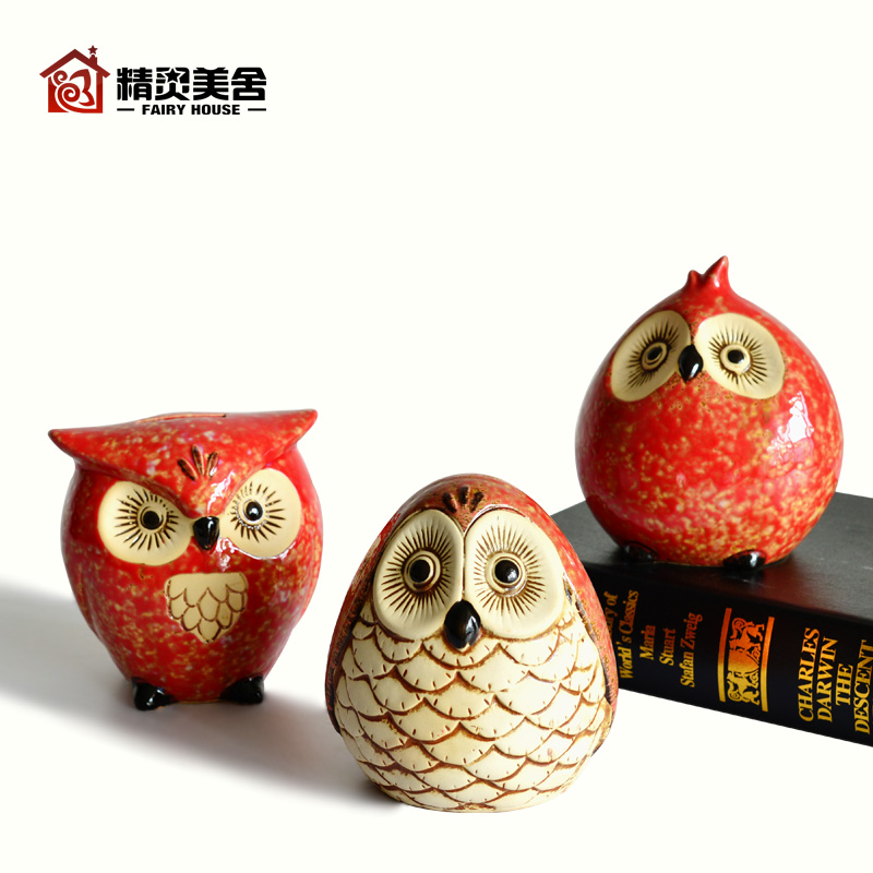 中秋节现代时尚中式陶瓷工艺品家居摆件生日礼物猫头鹰存钱罐三款