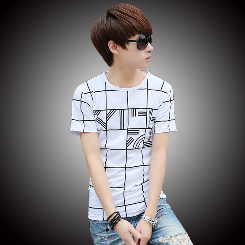夏季男士短袖t恤青少年韩版修身男装半袖学生时尚潮流纯棉打底衫