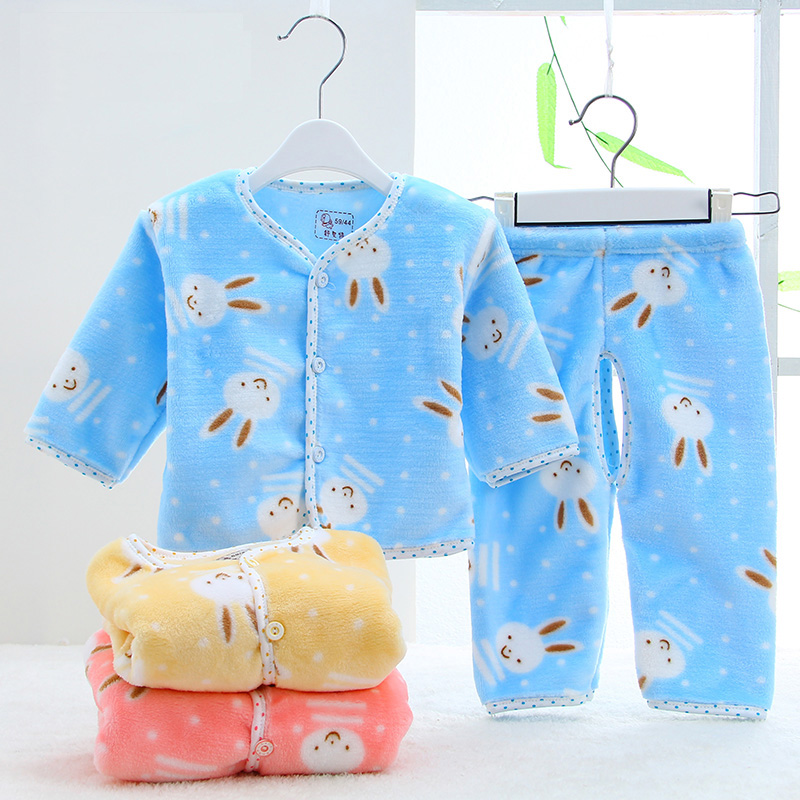新款婴儿童装纯棉长袖加绒加厚春秋冬男女宝宝保暖两件套装0123岁