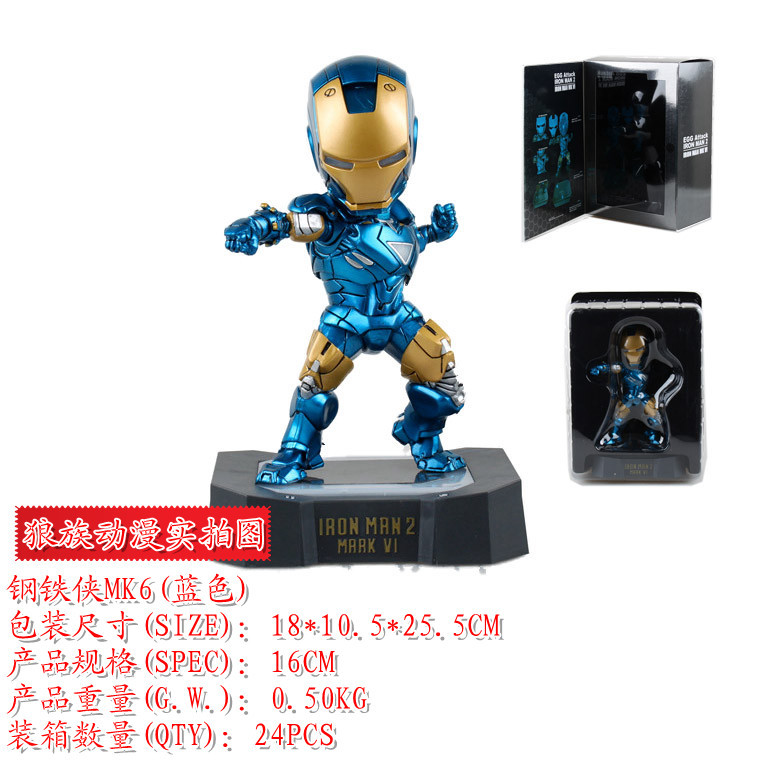 狼族动漫 Iron man VI 钢铁侠Q版蓝色钢铁侠MK6 可发光 盒装手办