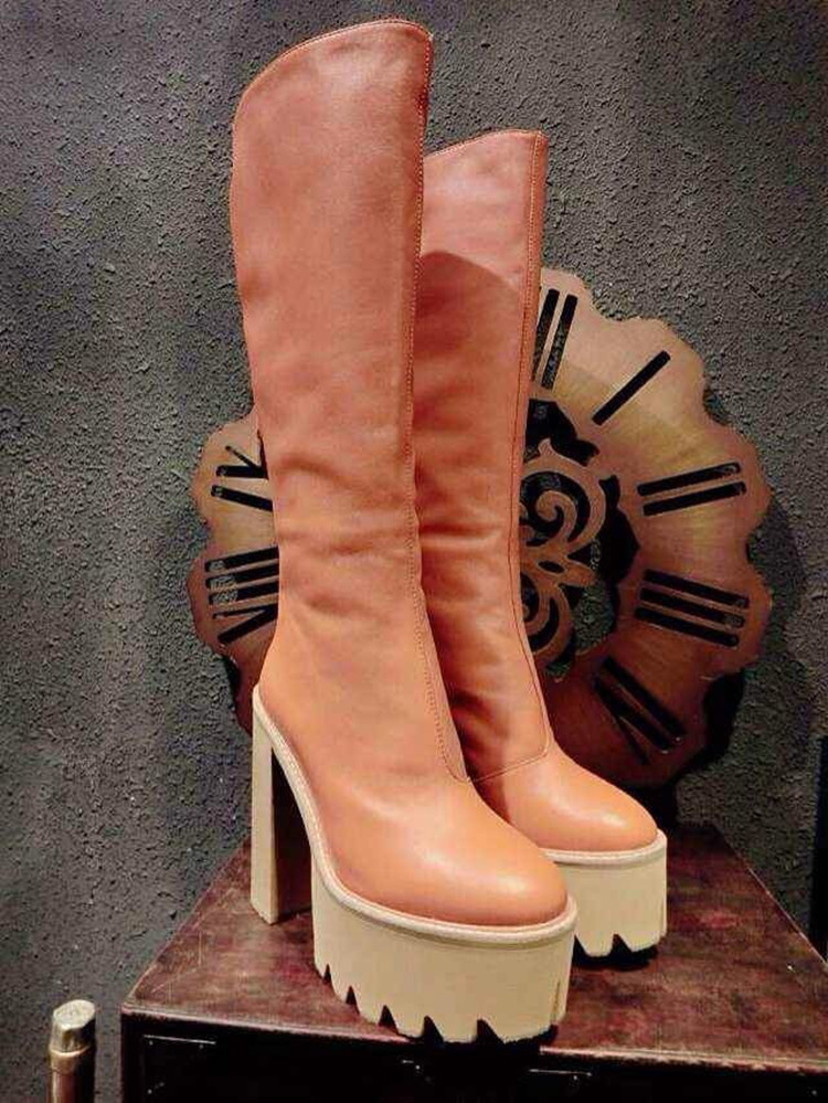 波夕 2015冬季新款欧美女靴长筒靴子超高跟粗跟马丁靴防水台潮靴