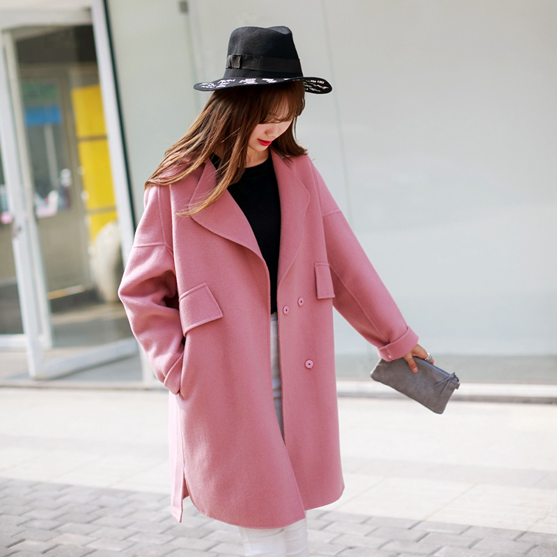 2015冬季新款女装 韩版中长款茧型显瘦毛呢外套加厚羊毛呢子大衣