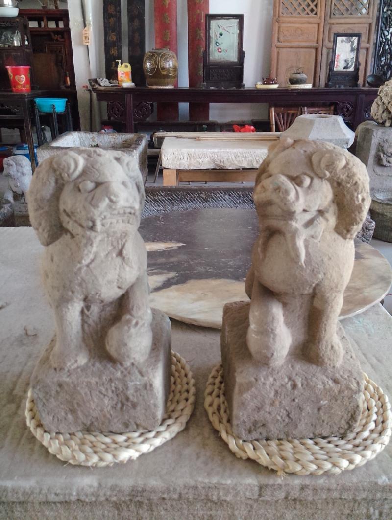 老石狮子一对家装小摆件老物件古玩杂项古董石器雕塑工艺