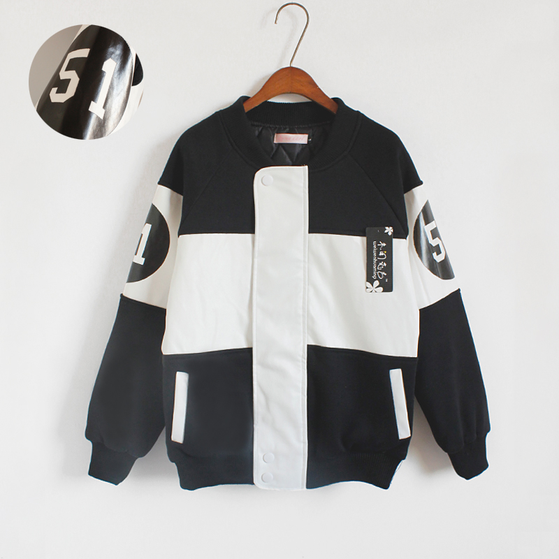 棒球衣2015年欧美数字印花拼接黑白撞色外套加厚棉衣韩版棒球服