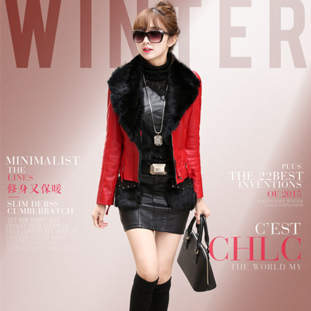 2015冬装新款韩版修身羽绒棉服女獭兔毛西服领皮加厚棉衣显瘦外套