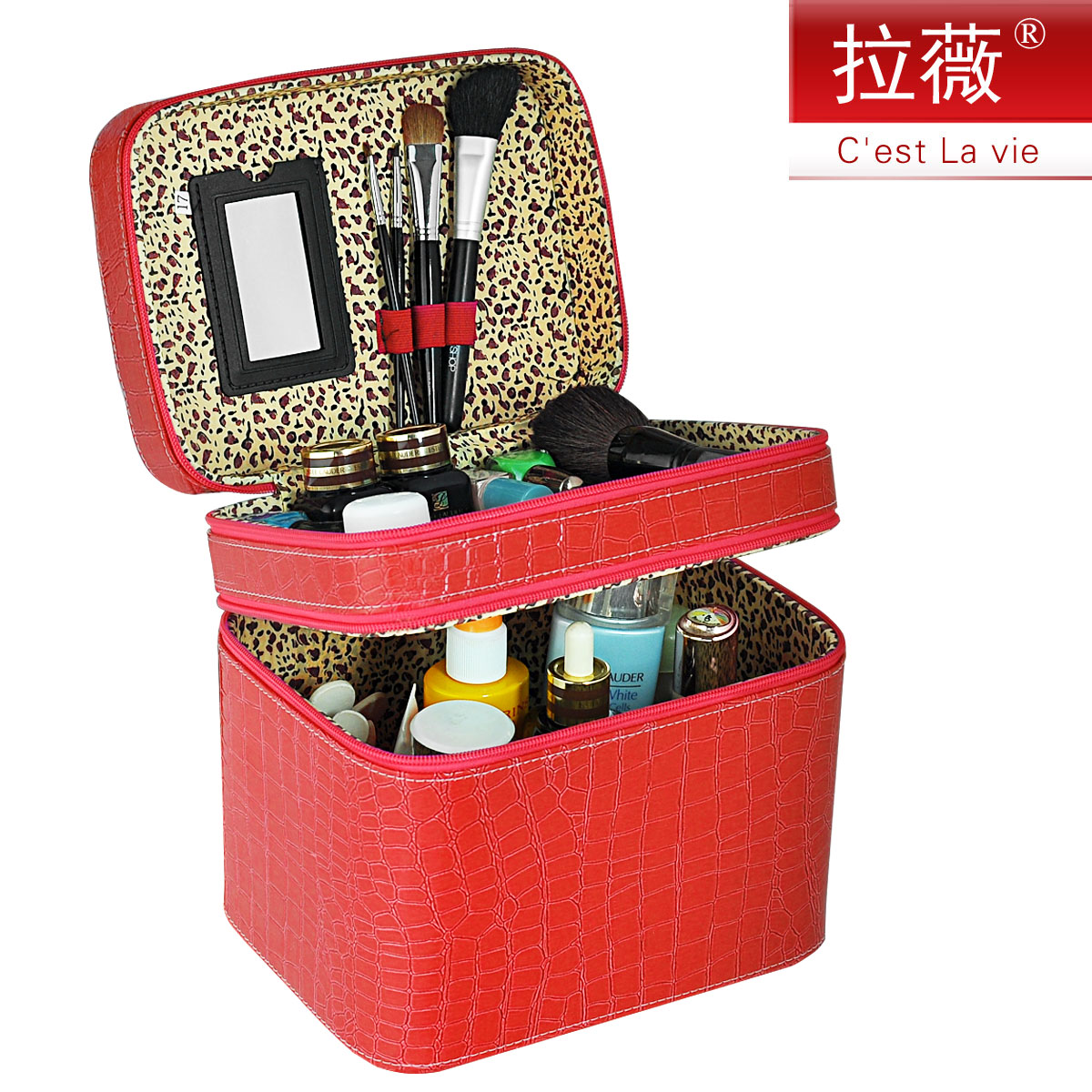 拉薇双层化妆箱 超大容量旅行化妆品收纳箱 韩国化妆包 手提包