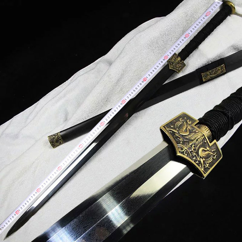 龙泉宝剑 仿古剑 硬剑 加长铜装黑檀木花纹钢八面汉剑长剑未开刃