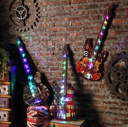 酒吧KTV墙面壁饰创意LED发光灯吉他墙上装饰品咖啡厅立体挂件包邮