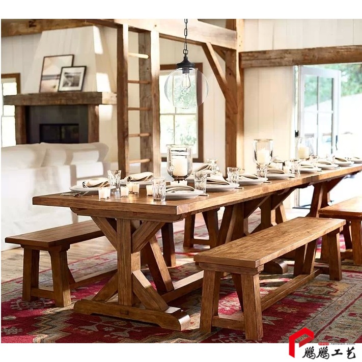 特价美式LOFT复古铁艺实木长方形餐桌椅组合饭桌办公桌酒店会议桌