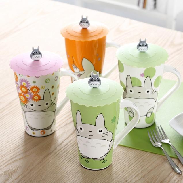 卡通时尚龙猫陶瓷创意带盖勺超大容量马克杯情侣咖啡杯水杯包邮
