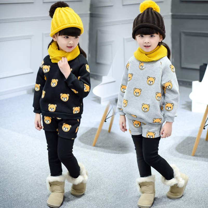 童装女童冬装2015新款韩版宝宝儿童卡通套装加绒加厚卫衣打底裤子