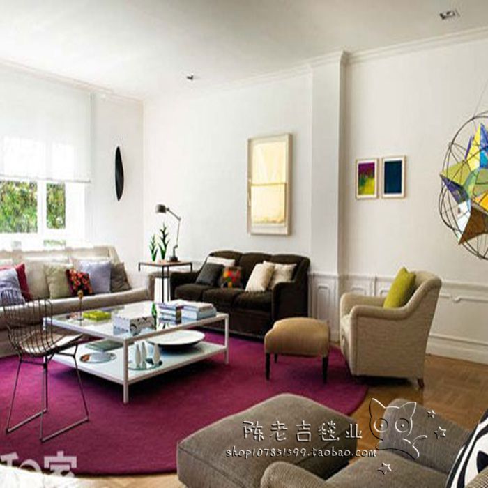 欧式客厅地毯圆形地毯U型沙发地毯茶几电脑椅垫纯色定制手工腈纶