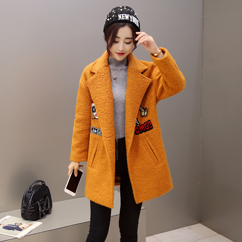 2015秋冬季新品大码女装中长款茧型羊毛呢外套女韩版呢子大衣长袖