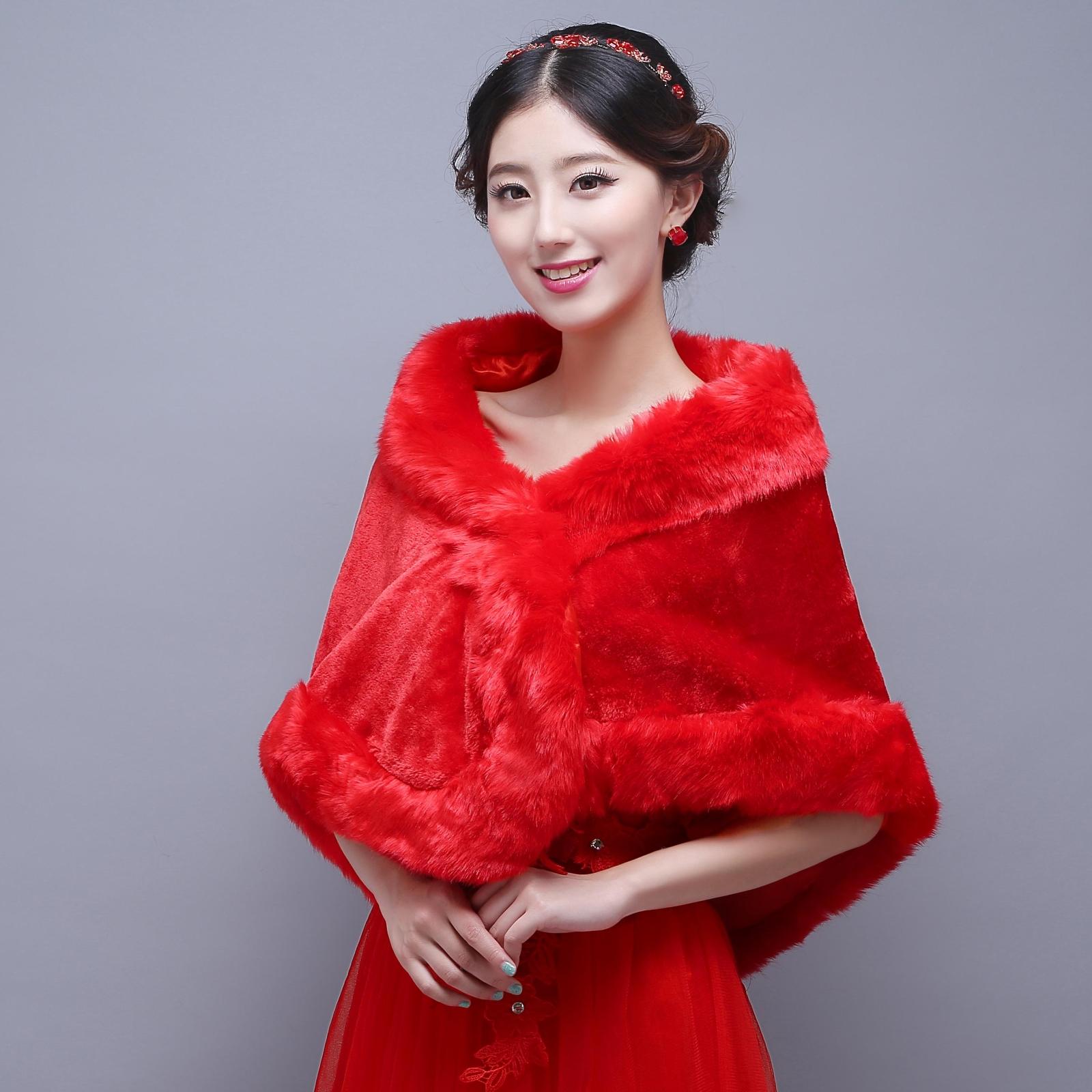 2015新款婚纱毛披肩伴娘披肩新娘红色毛披肩冬季保暖披肩包邮