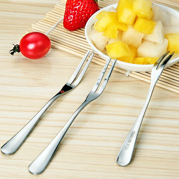 不锈钢水果叉加厚韩式创意儿童 西餐具小叉子 二齿叉点心叉蛋糕叉