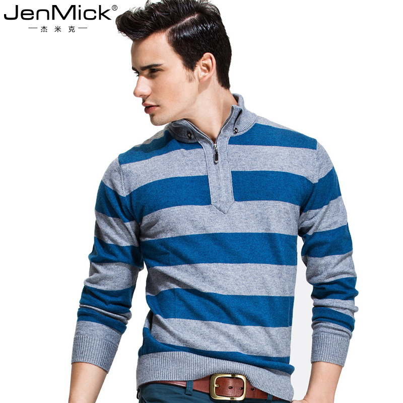 JenMick/杰米克新款商务休闲半高领修身条纹针织衫 代W004