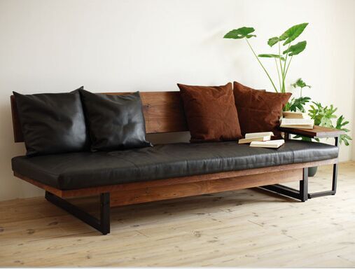 美式LOFT铁艺软皮沙发组合酒吧卡座实木长沙发椅靠背椅客厅沙发