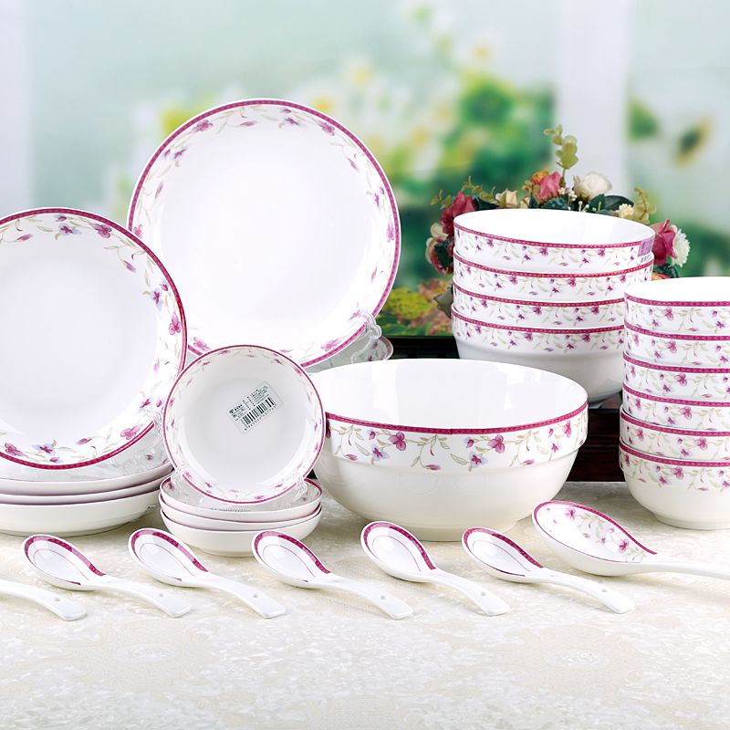 6人餐具套装 28头优质骨瓷碗碟陶瓷米饭碗盘子家用中式组合碗盘