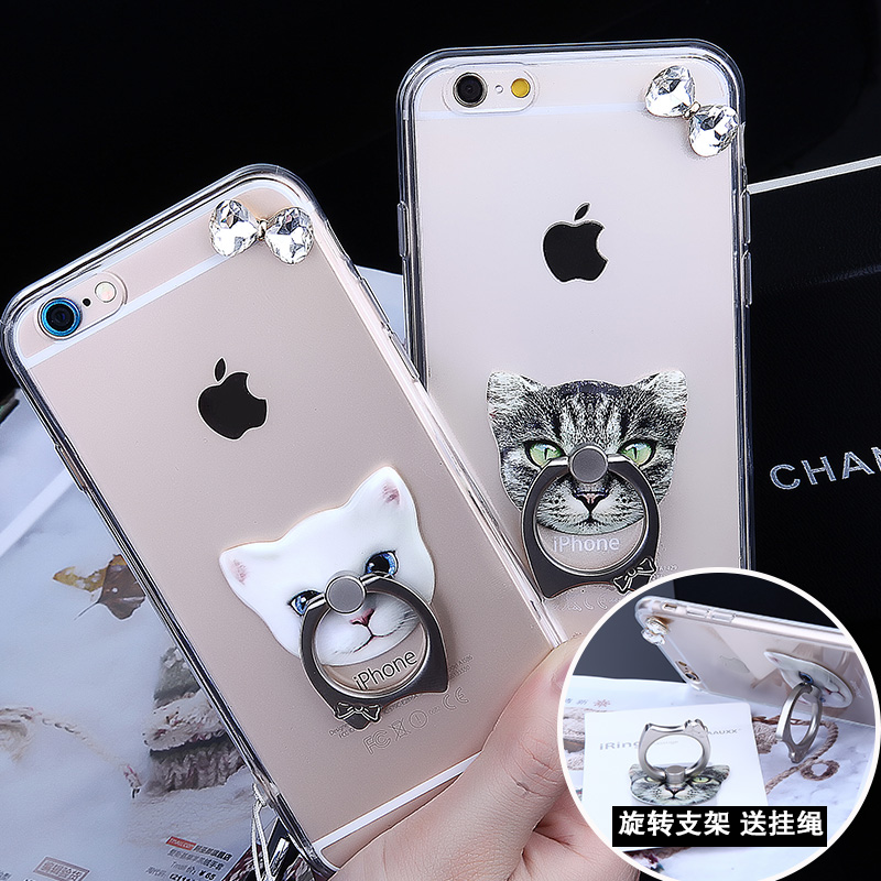 iphone6plus硅胶套全包透明软壳苹果6s手机壳挂绳水钻Kitty猫支架