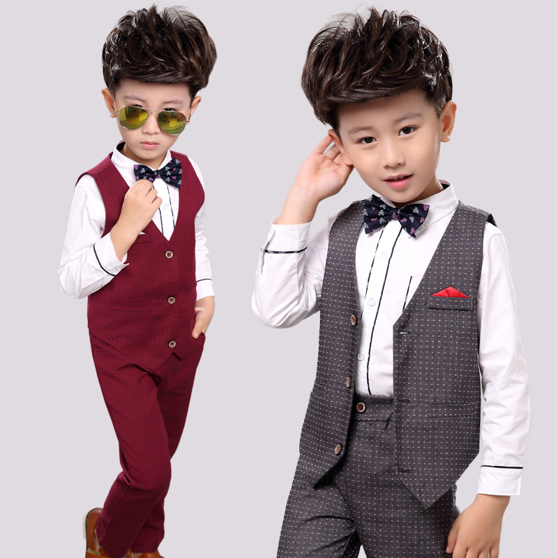 韩版秋季童装 男童西式礼服套装 秋装英伦儿童马甲两件套 演出服