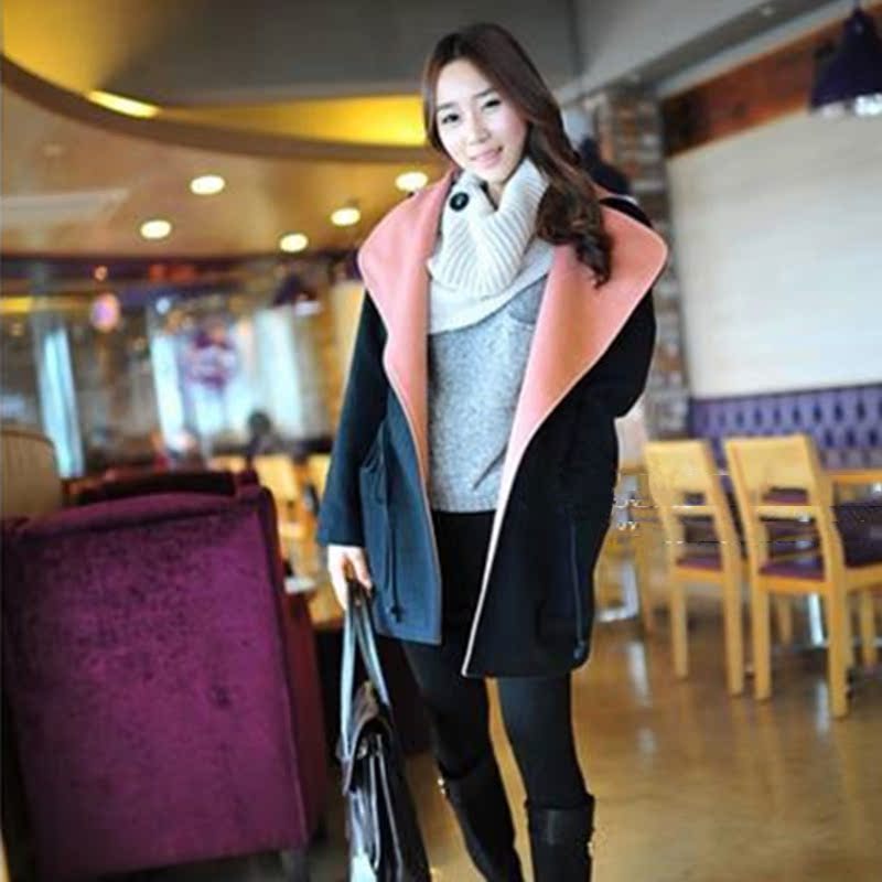 2015秋冬女装韩版学生羊毛呢外套连帽甜美中长款呢子大衣修身加厚