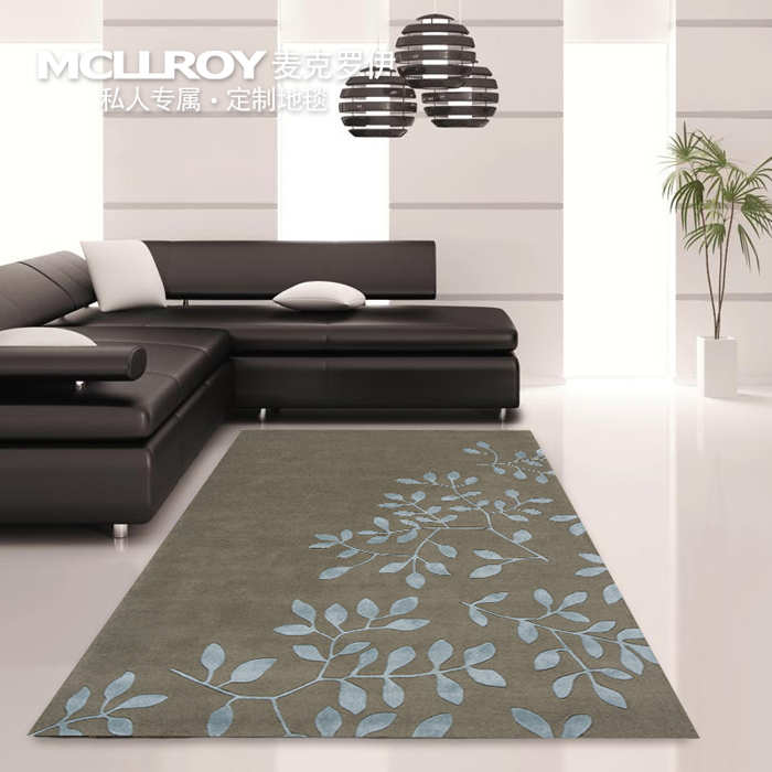 麦克罗伊进口羊毛手工定制简约美式树叶客厅茶几垫卧室床边地毯